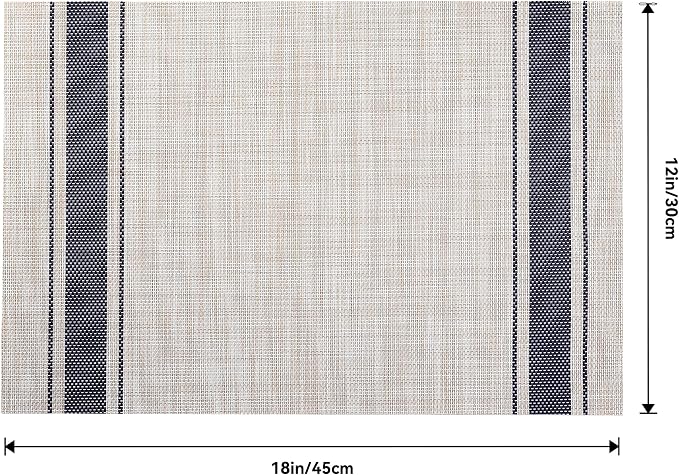 Leetaltree Khaki-Blue Placemats, Heat Resistant Non-Slip Place mats for Dining Table, Washable Durable PVC Vinyl Woven Table Mats (Set of 12)