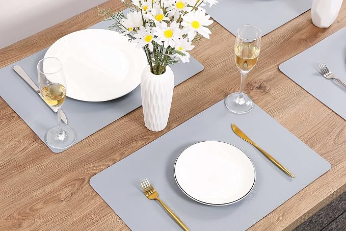 Wipeable Placemats Leather Table Mats Waterproof Heat-Resistant Easy to Clean for Dining Table Set Kitchen Table (6, Pale Blue)