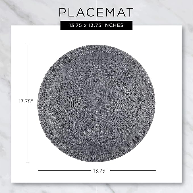 DII PVC Tabletop Collection Woven Indoor/Outdoor, Round Placemat Set, 13.75", Stonewash Blue, 6 Piece