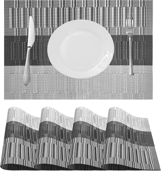 Table Placemats Dining Table Place Mats Set of 4 Heat Resistant Insulation Non-Slip Vinyl for Kitchen Dining Room 18" * 12" Silver Grey