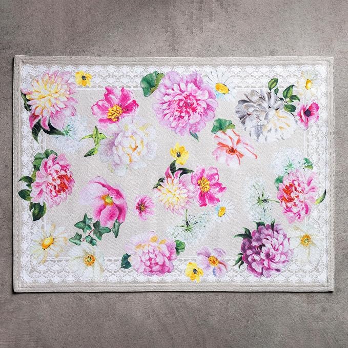 Maison d' Hermine Placemats Set of 4 Reusable 100% Cotton (13"x19") | Cloth Place Mats Washable Table Mats for Kitchen Dining Party Wedding Hotel Home Restaurant Spring Summer - Pivoine