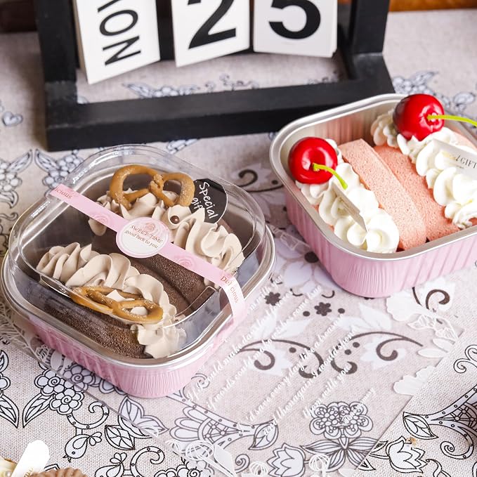 Square Cake Pans with Lids, 60 Pack Pink 10oz for Bake Sales | Works for sweet bites, savory samples, dips and layered cups; paired extras make serving details easier to finish.