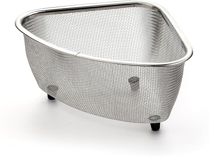 RSVP International Endurance® In-Sink Mesh Colander Strainer Basket, 3 Quart | Organize Sponges, Collect Food Scraps | Dishwasher Safe | Small Corner Basket | Steaming, Draining & Rinsing