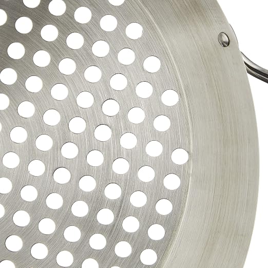 Tablecraft 12" Diameter Stainless Steel Grill Pan with Handles, Silver, Model: BBQ122