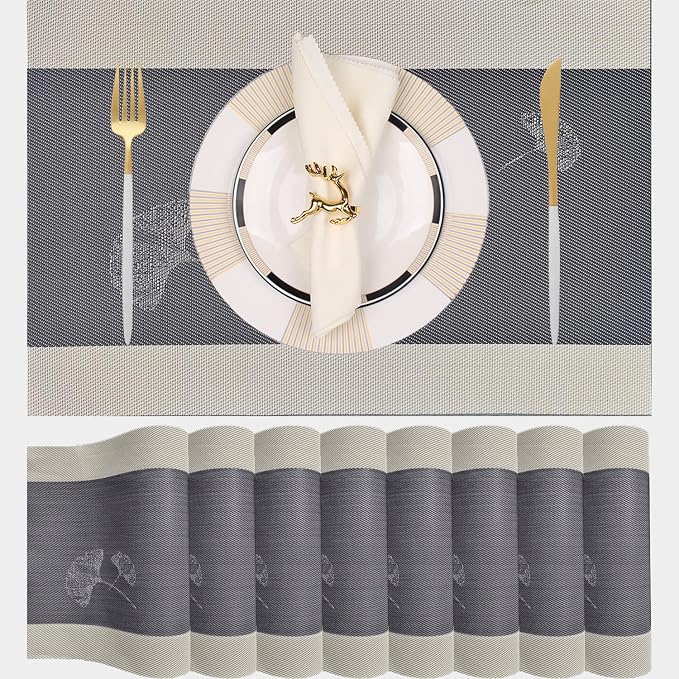 PIGCHCY Placemats Set of 8, Country Rustic Placemats Non-Slip Washable Durable Table Mats for Home/Dining Room Decoration (Black Gray,18 X 12 inches)