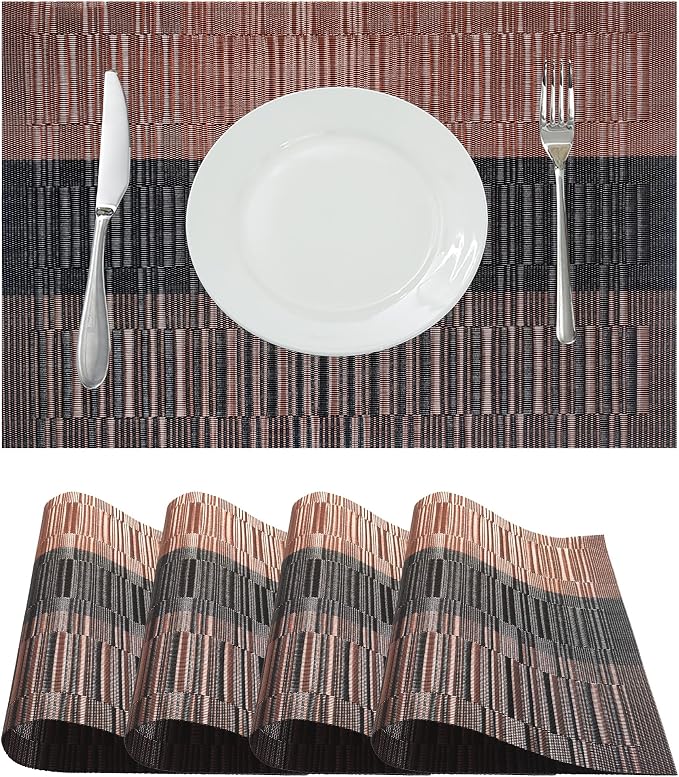 Table Placemats Dining Table Place Mats Set of 4 Heat Resistant Insulation Non-Slip Vinyl for Kitchen Dining Room 18" * 12" Brown Gradient