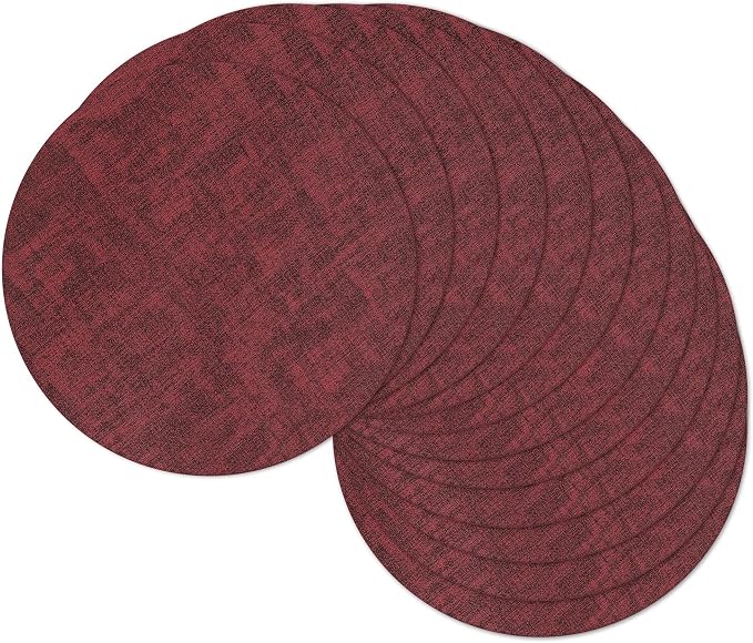 13" Round Placemats Set of 12, Reversible Faux Leather Wipeable Table Mats | 2mm Vinyl Heat Resistant, Waterproof Oilproof Scratch Proof Non-Slip, Washable for Kitchen Dining Indoor Outdoor (Burgundy)