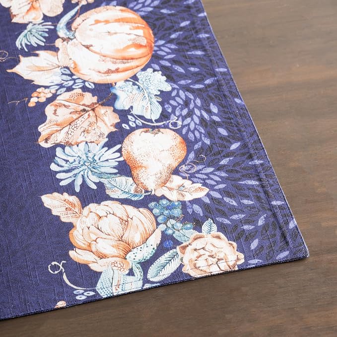 Maison d' Hermine Placemats Set of 4 Reusable 100% Cotton (13"x19") | Cloth Place Mats Washable Table Mats for Kitchen Dining Party Wedding Hotel Home Thanksgiving Christmas - Pumpkin Blues