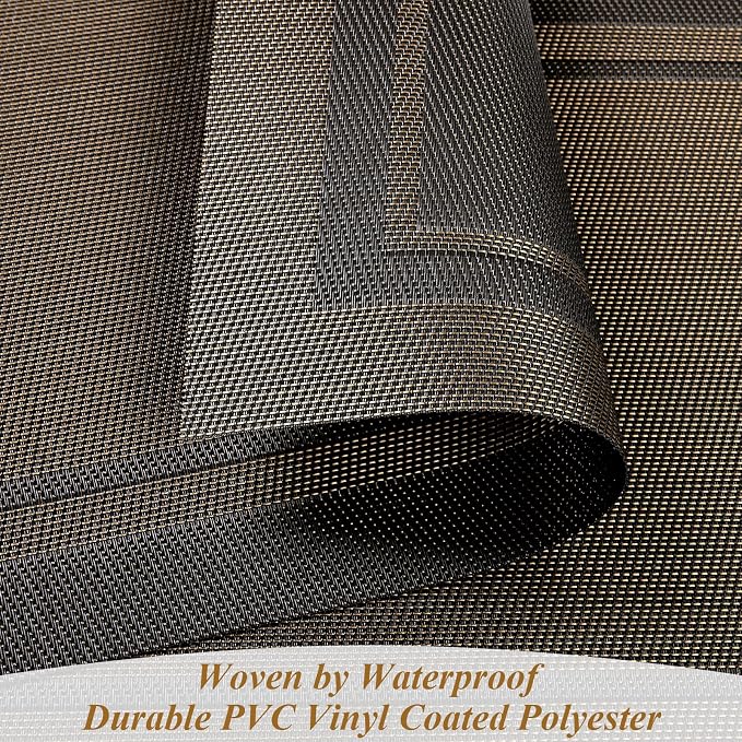 SHACOS Woven Vinyl Placemats Set of 4 Wipe Clean Place Mats for Dining Table Heat Resistant PVC Weave Table Mats Indoor Outdoor (4, Frame Black Gold)