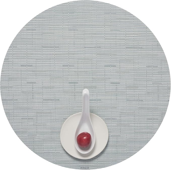 Chilewich Bamboo Placemats Set of 4, Round Woven Placemats | Reusable, Stain-Resistant, Indoor/Outdoor Tabletop Protection, 15", Seaglass