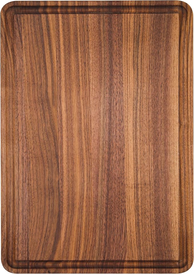 Walnut Wood Cutting Board for Kitchen 12x8 in Wooden Chopping Board | Walnut Cut Board with Juice Groove,Handles,Non-slip Mats,Thick Reversible Butcher Block,Cheese Charcuterie Board