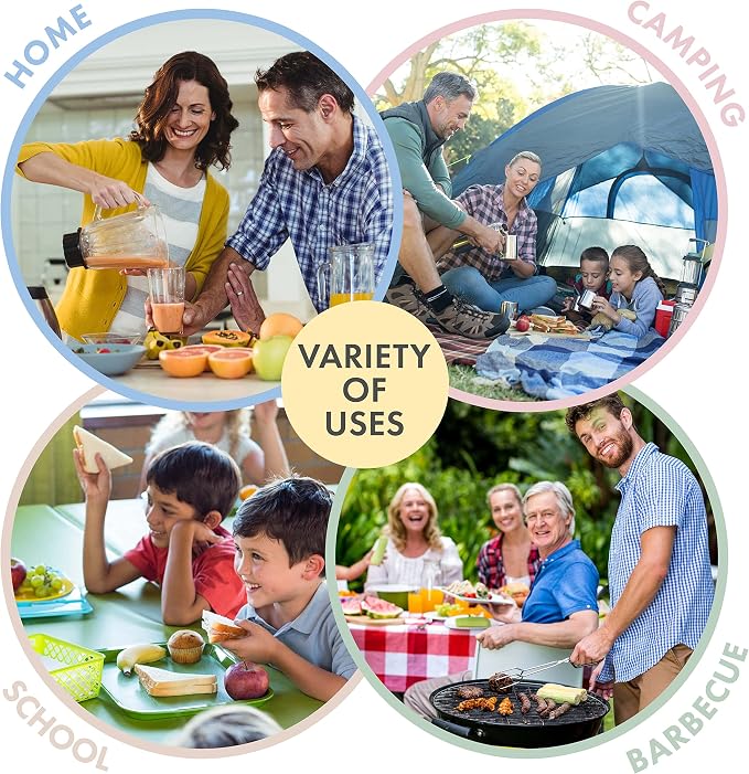 FOODLE Wheat Straw Dinnerware Set - Non-Toxic Kids Plates and Bowls Sets | BPA-Free & Safety Tested - Dishwasher & Microwave Safe - Easy to Clean - Children, Camping, College Dorm Dishes - For 4