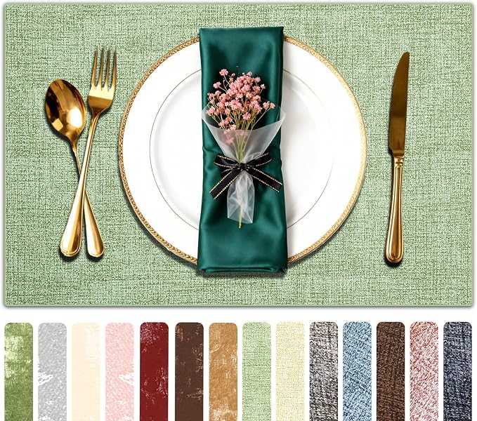 Faux Leather Placemats Set of 4, 11.8"x17.7", Grass Green | Reversible Table Mats, Waterproof, Stain & Heat Resistant, Easy Clean for Dining, Gatherings, Outdoor