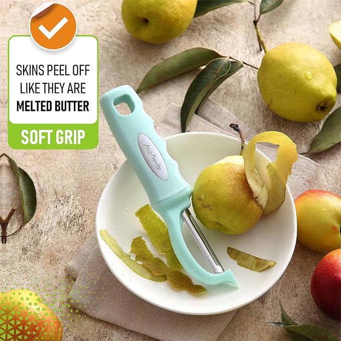 Spring Chef Swivel Vegetable Peeler w/Soft Grip Handle, Set of 2, Mint | Premium Potato Peeler w/ Ultra Sharp Stainless Steel Blades, Multifunctional Veggie Peeler for Apple, Carrot, Cucumber, Fruit