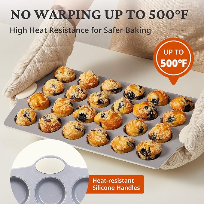 BRONYPRO 24-Cup Ceramic Nonstick Mini Muffin Pan & Cupcake Tin, Cream White | Healthy, non-toxic ceramic nonstick, easy release, quick cleanup, PFAS/PFOA free, heavy-duty rust-resistant aluminized steel