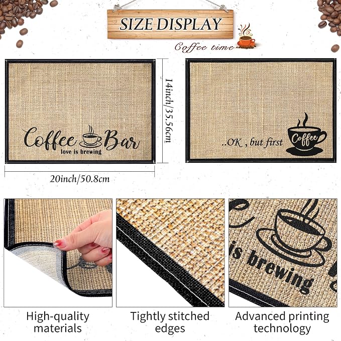 2 Pcs 20 x 14 Inch Coffee Placemats for Countertop,First Coffee