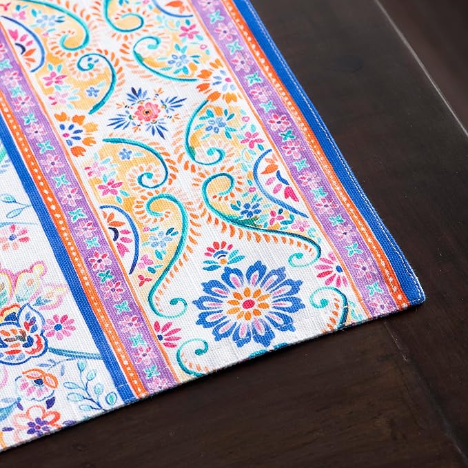 Maison d' Hermine Placemats Set of 4 Reusable 100% Cotton (13"x19") | Cloth Place Mats Washable Table Mats for Kitchen Dining Party Wedding Hotel Home Restaurant Spring Summer - Indian Floral