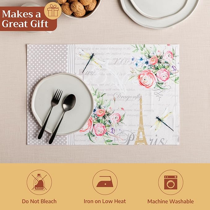 Maison d' Hermine Placemats Set of 2 Reusable 100% Cotton (13"x19") | Cloth Place Mats Washable Table Mats for Kitchen Dining Party Wedding Hotel Home Restaurant Spring Summer - Champ De Mars