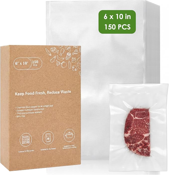Moretoes 150pcs Vacuum Sealer Bags, Food Saver Bags Pint 6" x 10", BPA Free, Pre-cut Commercial Grade Vac Bags for Food Storage, Meal Prep or Sous Vide