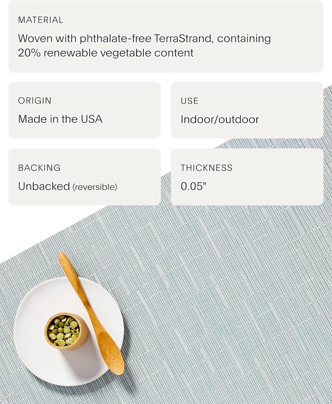 Chilewich Bamboo Placemats Set of 4, Woven Oval Placemats | Reusable, Stain-Resistant, Indoor/Outdoor Tabletop Protection, 19" x 14", Seaglass