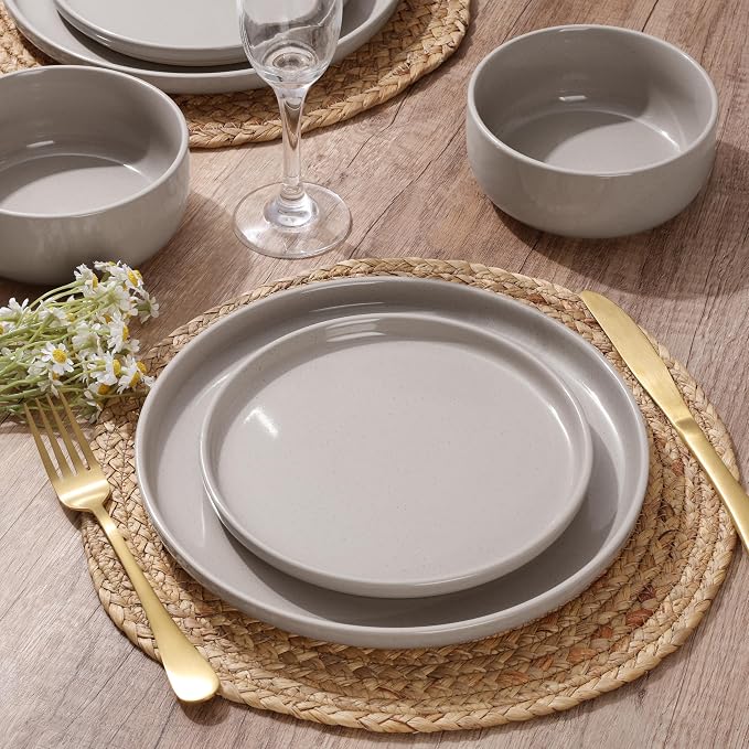 HaWare Dinnerware Sets, 24-Piece Plates and Bowls Set for 8, Cream Coffee