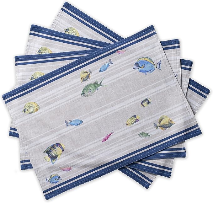 Maison d' Hermine Placemats Set of 4 Reusable 100% Cotton (13"x19") | Cloth Place Mats Washable Table Mats for Kitchen Dining Party Wedding Hotel Home Restaurant Spring Summer - Poisson