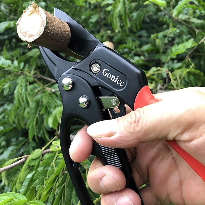 gonicc 8" Professional Ratchet Anvil Pruning Shears (GPPS-1011) | Ratcheting Mechanism, Anvil groove design, Reinforced Design Handle, Garden Shears Clippers, Hand Tools Scissors