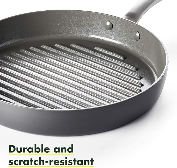 GreenPan Chatham Hard Anodized Healthy Ceramic Nonstick, 11" Grill Pan, PFAS-Free, Dishwasher Safe, Oven Safe, Gray