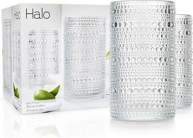 Glaver's Hobnail Drinking Glasses, Set of 4 Clear Vintage Beaded Glass Cups, 15 Oz. Cocktail Drinking Glassware Set, For Water Juice, Smoothies. Home, Dinner, Bar uses.