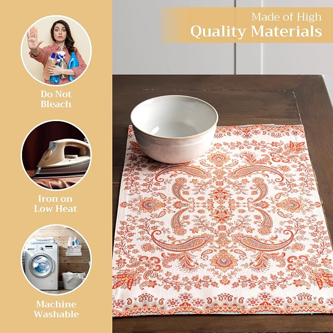 Maison d' Hermine Placemats Set of 4 Reusable 100% Cotton (13"x19") | Cloth Place Mats Washable Table Mats for Kitchen Dining Party Wedding Hotel Home Thanksgiving Christmas - Cachemire