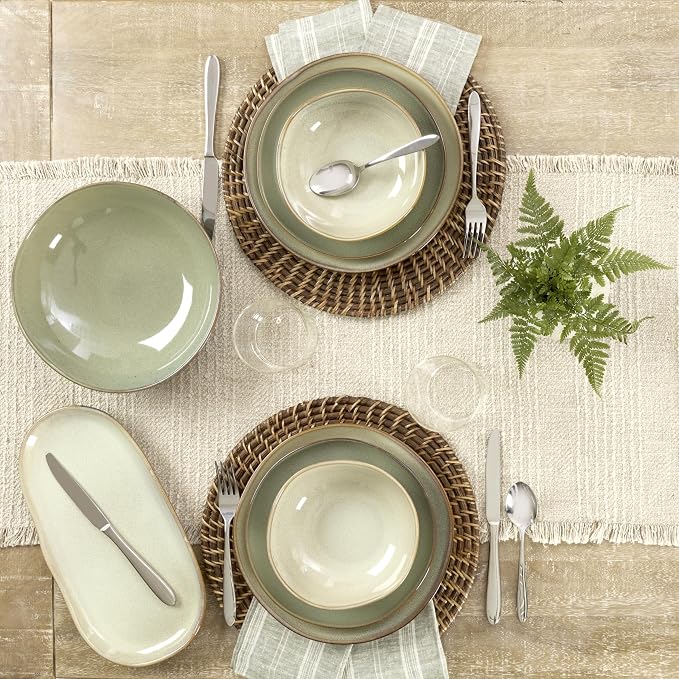 Oneida Organic Shades Sage Green Stoneware 2-Piece Serving Platter Set | dishwasher safe, microwave safe | includes platter and serving bowl | 44oz, food tray, gift for women