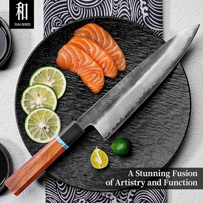 Japanese Hand Forging Chef Knife, Professional Handcrafted 8 inch Kitchen Knife, 3 Layers Japan VG10 Super High Carbon Steel Chef's Knife, Ergonomic Handle Grip and Gift Wood Box