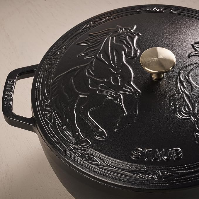 Staub Cast Iron Essential French Oven, Dutch Oven, 5-quart, serves 5-6, Made in France, with Horse Lid - Matte Black