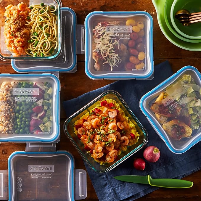 Snapware Glass Total Solutions (5-Pack, 4 Cup) Food Storage Containers Set | Airtight & leakproof plastic locking BPA-free lids, freezer, dishwasher, microwave safe