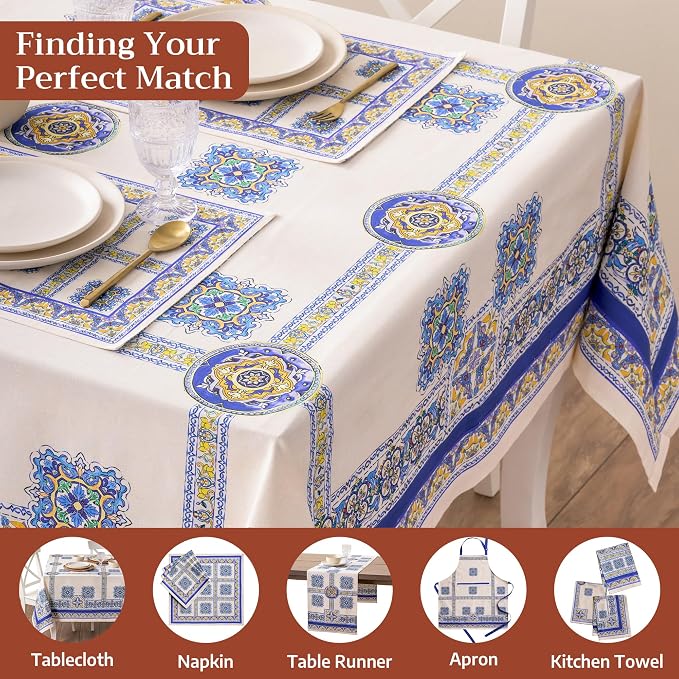 Maison d' Hermine Placemats Set of 4 Reusable 100% Combed Cotton (13"x19") | Cloth Place Mats Washable Table Mats for Kitchen Dining Party Wedding Hotel Home Restaurant Spring Summer - Sciacca