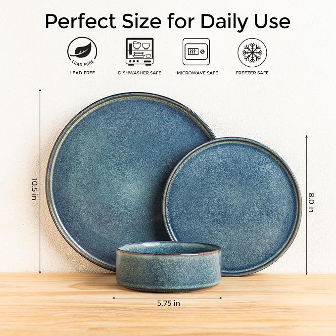 AmorArc Ceramic Dinnerware Sets for 4,12 Piece Plates and Bowls Sets Dishes | Stoneware Handmade Reactive Glaze Dishes Set | Highly Chip and Crack Resistant | Dishwasher & Microwave Safe