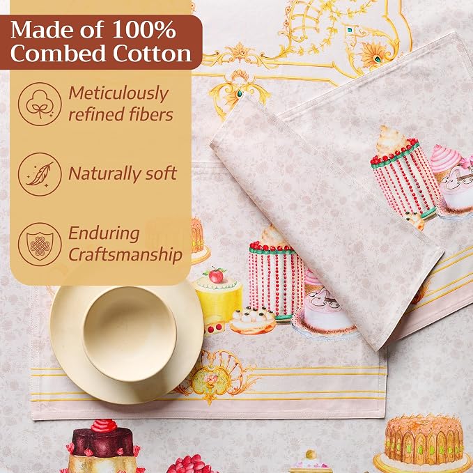 Maison d' Hermine Placemats Set of 4 Reusable 100% Combed Cotton (13"x19") | Cloth Place Mats Washable Table Mats for Kitchen Dining Party Wedding Hotel Home Restaurant Spring Summer - Pastries