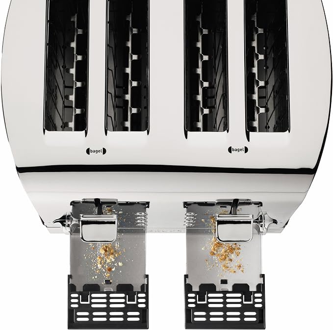 KRUPS: Breakfast Set Stainless Steel Toaster 4 Slice 1500 Watts 6 Brown Settings, Defrost, Reheat, High Lift Lever Silver, Matte and Chrome