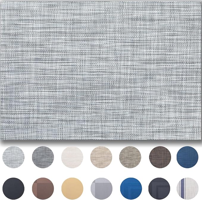 Placemats Set of 4 - Easy Clean Woven Vinyl Placemats for Dining Table, Indoor/Outdoor Place Mats, Washable PVC Table Mats（Gray）