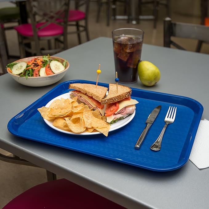 Carlisle FoodService Products Café Cafeteria Tray, Fast Food Tray for Restaurant or Commercial Use, 14" x 18", 12 Count, Blue