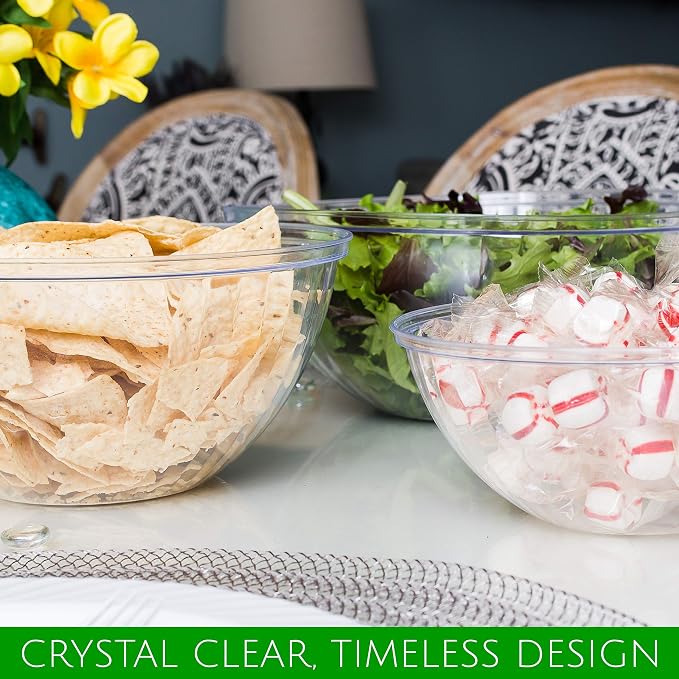 Pack of 2 Disposable Round Crystal Clear Serving Bowls, Party Snack