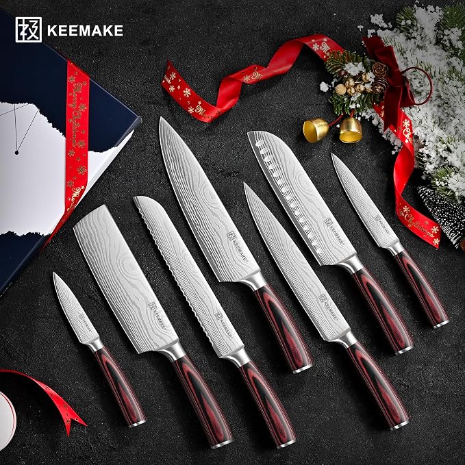 7 Pieces Kitchen Knife Set, Professional Ultra Sharp Chef Knife Set | Japanese High Carbon Stainless Steel with Pakkawood Handle, Kitchen Gadgets, Unique Gifts for Women Men