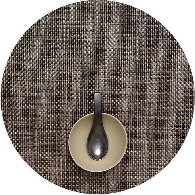 Chilewich Basketweave Placemats, Woven Round Placemats Set of 4 | Reusable, Stain-Resistant, Indoor/Outdoor Tabletop Protection, Earth, 15"