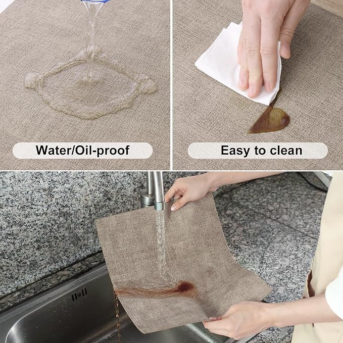 Homaxy PU Faux Leather Placemats for Dining Table, Set of 12, Light Brown | Waterproof Wipeable Washable Table Mats, Easy to Clean Anti-Slip Place Mats, 11.8" x 17"