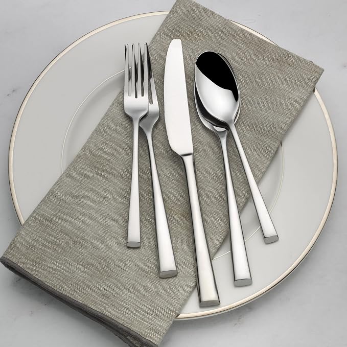 Mikasa Rockford 20-Piece Flatware Set, Service for 4, Forged 18/0 Stainless Steel Silverware with Modern Square-Cut Design, Dishwasher Safe Cutlery Set