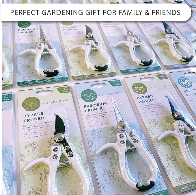 Precision Plant Pruning Shears - Straight Blade, White | Ergonomic garden trimming scissors with sharp tapered tip for bonsai, herbs, and flowers