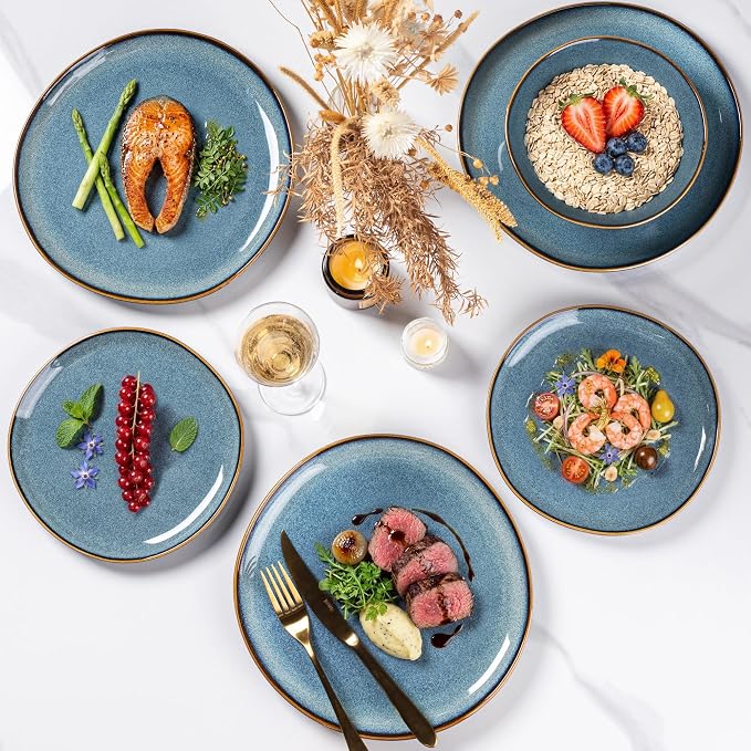 AmorArc Ceramic Dinnerware Sets for 6, 18Pcs Plates and Bowls Sets Dishes | Stoneware Handmade Reactive Glaze Dinner Set, Highly Scratch Resistant | Dishwasher & Microwave Safe Dishware