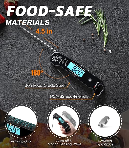 Atogou Professional Meat Thermometer Digital, <1 Sec Instant Read, Black | ±0.5℉Accuracy, IP67 Waterproof, Thermocouple Sensor Probe, with Hold, Magnetic Back, for Kithchen, BBQ, Grill for Men Him Dad