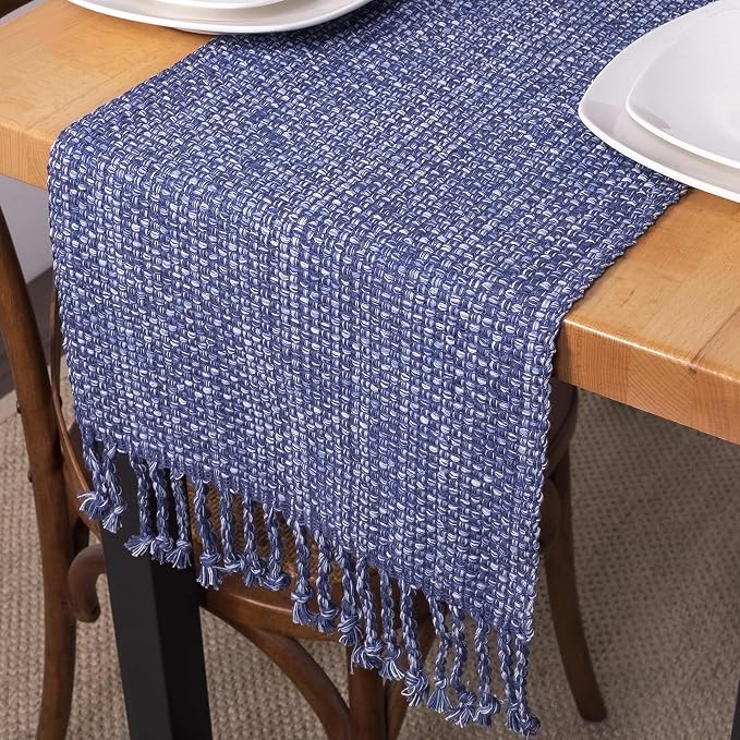 100% Cotton Table Runner for Dining Room Tables Rectangle Two Tone Woven Fabric 72" x 13" Soft Durable Table Runner, Dark Blue - (Pack of 1)