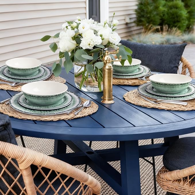 Melamine Dinnerware Set of 12 Pcs Dinner Dishes Set for Indoor and Outdoor Use, Dishwasher Safe, Lightweight Unbreakable, BPA Free, Sage Green
